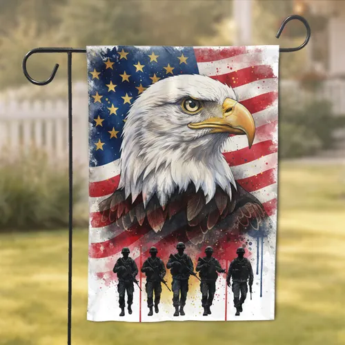 Bald Eagle American Flag Soldiers - Independence Day Gift for Veterans Garden Flag