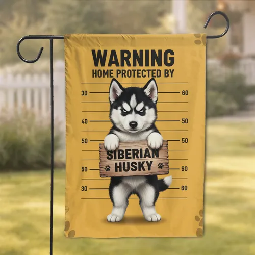 Siberian Husky Puppy Warning Protected Home Sign - Dog Lover Gift for Owners Garden Flag