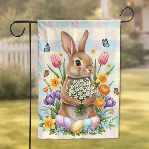 Brown Bunny Spring Flowers Easter - Easter Celebration Gift Garden Flag