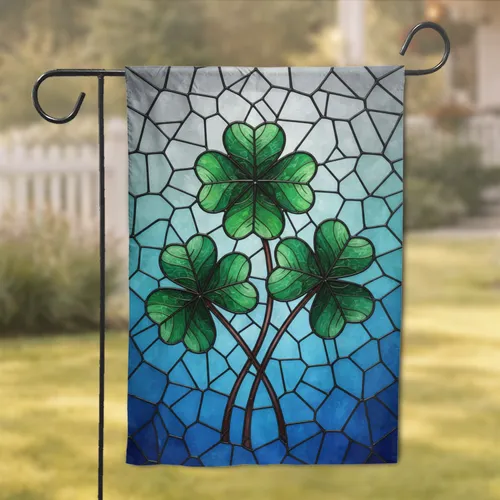 Four-Leaf Clovers Geometric Stained Glass - Good Luck Home Decor Gift Garden Flag