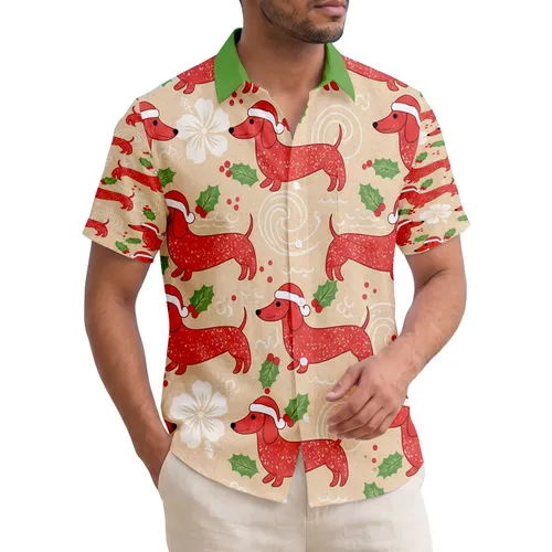 Red Dachshund Santa Hat Holly Beach Christmas Gift Dog Lover Hawaiian Shirt
