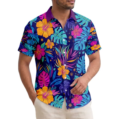 Hibiscus Palm Fronds Tropical Floral - Island Paradise Vacation Getaway Gift Hawaiian Shirt