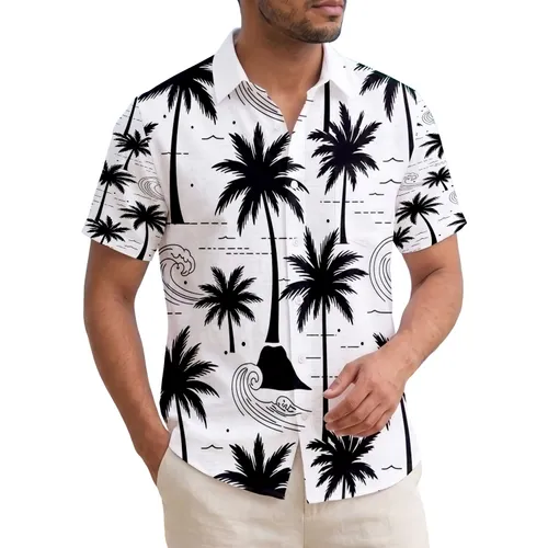 Various Palm Tree Ocean Waves Island Horizon - Tropical Getaway Gift Hawaiian Shirt