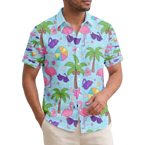 Flamingo Palm Tree Sunglasses Flip Flops - Tropical Beach Vacation Lifestyle Gift Hawaiian Shirt