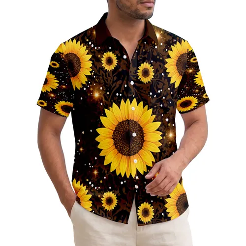Large Sunflowers Golden Petals Foliage Sparkle - Home Decor Gift for Flower Lover Hawaiian Shirt