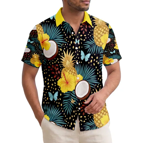 Golden Pineapples Coconuts Hibiscus Palm Fronds - Island Lifestyle Home Decor Hawaiian Shirt
