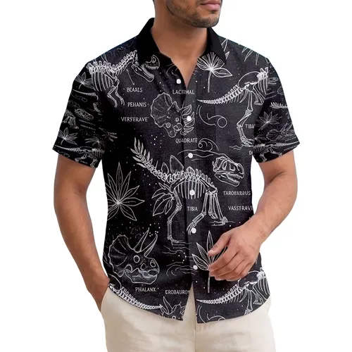 Dinosaur Skeletons Anatomy Labels Tropical Leaves - Island Adventure Gift Hawaiian Shirt