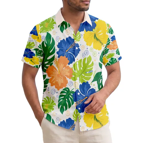 Tropical Hibiscus Flowers Broad Leaves Full Coverage Display - Home Decor Gift Hawaiian Shirt