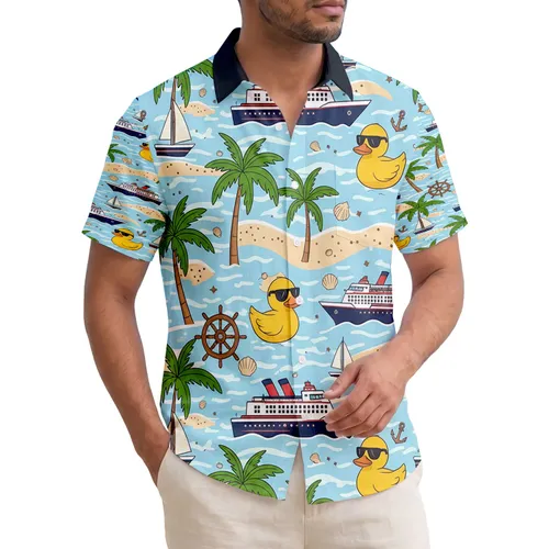 Cartoon Ducks Sunglasses Cruise Ship Sailboat - Tropical Vacation Gift for Beach Lover Hawaiian Shirt