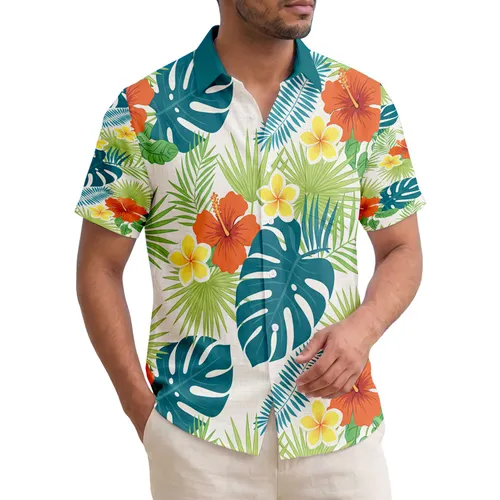 Monstera Deliciosa Palm Fronds Hibiscus Plumeria Ferns - Tropical Vacation Gift Hawaiian Shirt