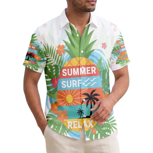 Pineapple Tropical Summer Surf Relax Hibiscus Leaves - Summer Travel Gift Hawaiian Shirt