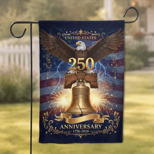 Bald Eagle Liberty Bell 1776-2026 - USA 250th Anniversary Gift for Veterans Garden Flag