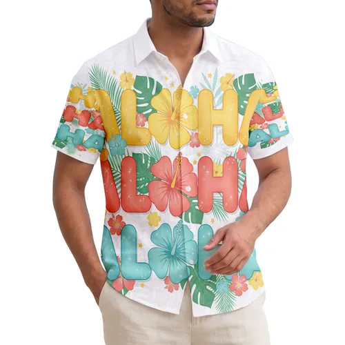 ALOHA Stacked Tropical Flowers & Leaves Sparkle - Vibrant Tropical Island Lifestyle Gift Hawaiian Shirt