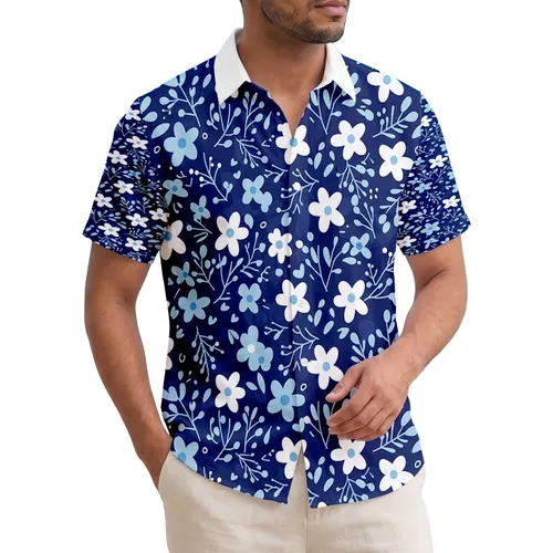 Five-Petal Tropical Flowers Sprigs Dot Clusters - Everyday Lifestyle Gift Hawaiian Shirt