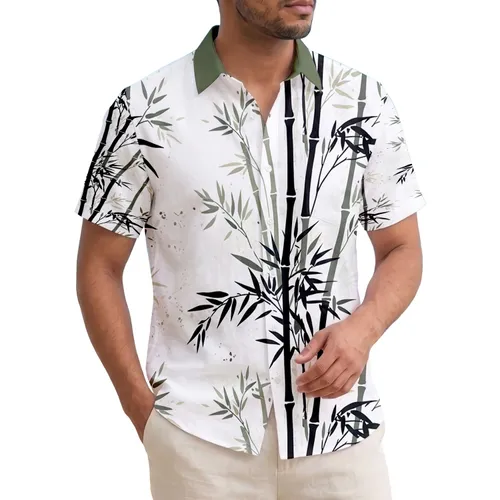 Tall Slender Black Charcoal Bamboo Stalks Leaves Tropical Home Decor - Nature Lover Gift Hawaiian Shirt