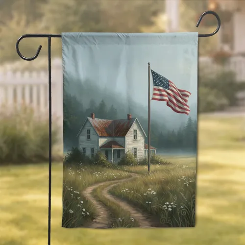 Rustic Weathered Farmhouse American Flag Field - Rural Home Decor Gift for Flag Lovers Garden Flag