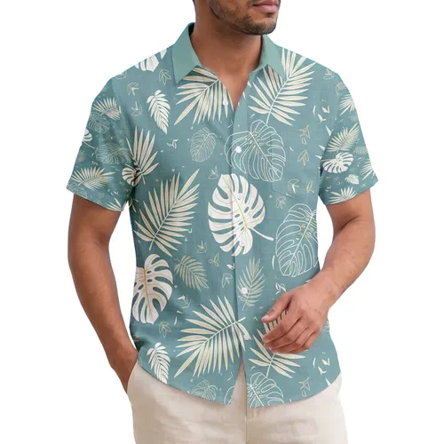 Tropical Palm Fronds Monstera Leaves Golden Veins Ghosted Leaf Shapes - Tropical Lifestyle Gift Hawaiian Shirt