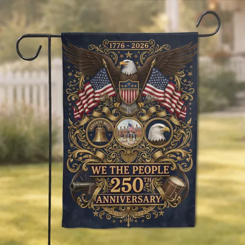 Bald Eagle We The People Patriotic Crest 1776-2026 - USA 250th Anniversary Garden Flag