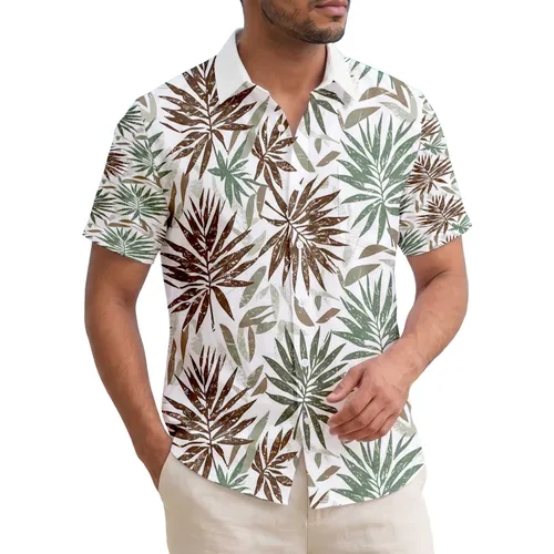 Palm Fronds Tropical Leaves Interlocking Organic Shapes - Everyday Home Decor Gift Hawaiian Shirt