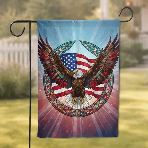 Bald Eagle American Flag Emblem - Independence Day USA Patriotic Home Decor Gift for Veterans Garden Flag