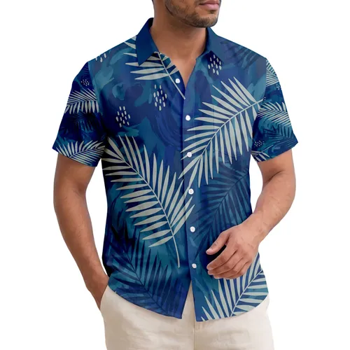 Tropical Slender Feathery Palm Leaves Water Patterns - Tropical Vacation Home Decor Gift Hawaiian Shirt