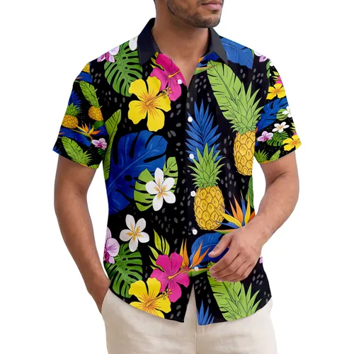 Golden Pineapple Hibiscus Plumeria Orchid Tropical Leaves - Home Decor Gift Hawaiian Shirt