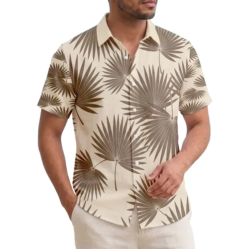 Sepia Beige Tropical Palm Fronds Fan Leaves Botanical - Home Decor Gift Hawaiian Shirt