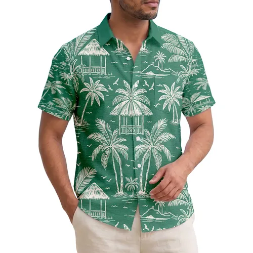Island Palm Trees Thatched Huts - Travel Essentials for Vacationer Hawaiian Shirt