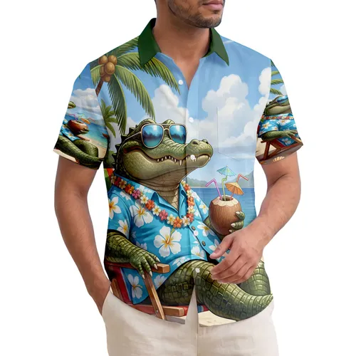 Alligator Blue Sunglasses Hawaiian Shirt - Tropical Beach Vacation Travel Gift