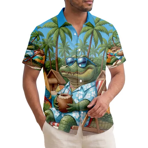 Alligator Blue Sunglasses Hawaiian Shirt Beach - Tropical Island Vacation Gift