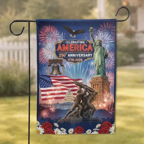 Iwo Jima Memorial Statue of Liberty American Flag Bald Eagle - America 250th Anniversary 1776-2026 Garden Flag