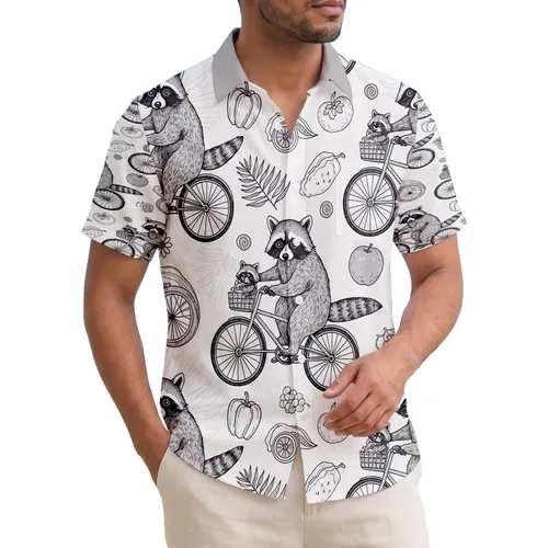 Raccoon Cycling Skateboarding Tropical Leaves - Wildlife Lover Home Decor Gift Hawaiian Shirt