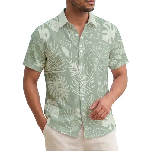 Organic Tropical Foliage Palm Fronds Monstera Leaves Relaxed Island Style Home Decor Gift Hawaiian Shirt