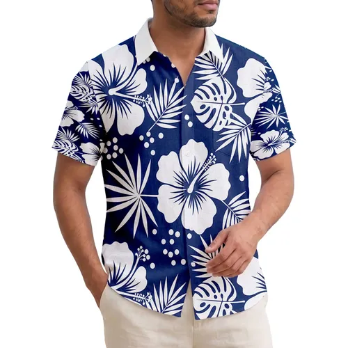 Large White Hibiscus Tropical Leaves Dot Clusters - Tropical Lifestyle Gift Hawaiian Shirt