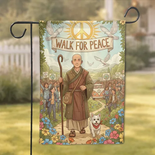 Monk Dog Peace Walk Crowd Banner - Home Decor Gift for Peace Advocates Garden Flag