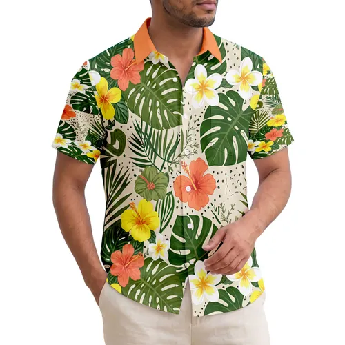 Tropical Leaves Monstera Palm Fronds Frangipani Botanical Flowers - Home Decor Gift Hawaiian Shirt