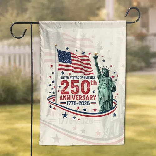 250th Anniversary USA American Flag Statue of Liberty - Independence Day Gift for Veterans Garden Flag