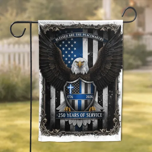 Bald Eagle Thin Blue Line 1776-2026 250th Anniversary Independence Day Peacemakers Garden Flag
