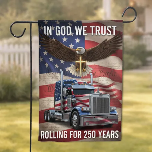 Bald Eagle Semi-Truck American Flag - USA 250th Anniversary Gift for Truckers Garden Flag
