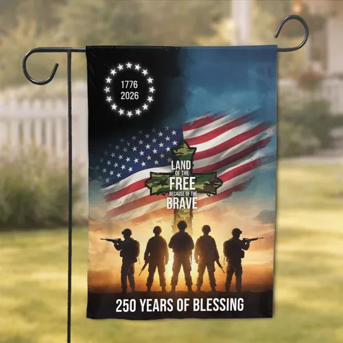 American Flag Military Cross Soldiers 250th Anniversary Independence Day Garden Flag