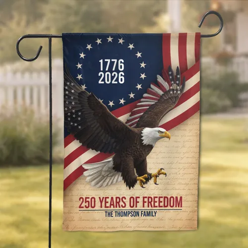 Bald Eagle American Flag 1776-2026 - USA 250th Anniversary Independence Day Custom Family Name Garden Flag