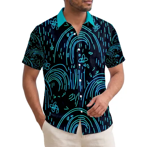 Luminous Tropical Rain Ocean Waves Palm Fronds Tropical Lifestyle Gift Hawaiian Shirt