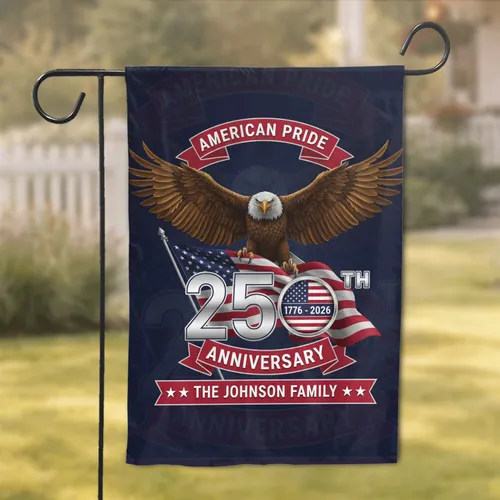 Bald Eagle American Flag 1776-2026 - USA 250th Anniversary Independence Day Custom Family Name Garden Flag