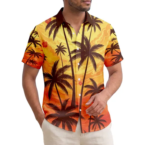 Palm Trees Sunset Sky Clouds - Tropical Island Lifestyle Gift for Travel Lovers Hawaiian Shirt