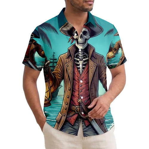 Pirate Skeleton Island Seascape - Adventure Lover Tropical Home Decor Gift Hawaiian Shirt