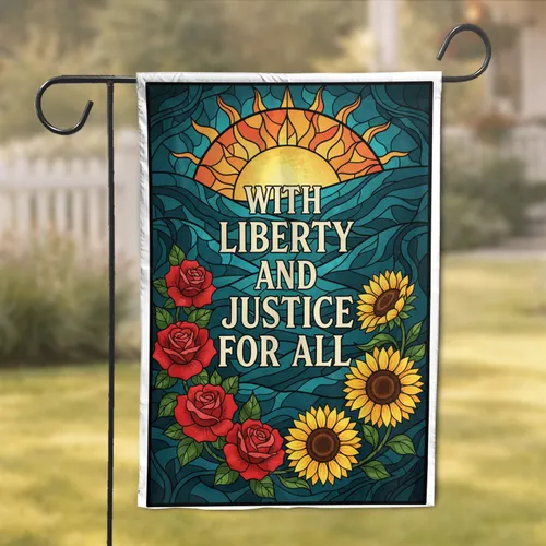 Liberty Justice For All Rising Sun Roses Sunflowers Home Decor Gift Garden Flag