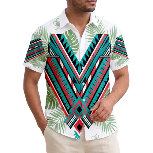 Tribal Triangle Chevron Plumeria Palm - Tropical Lifestyle Gift for Travel Lover Hawaiian Shirt