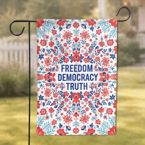 Freedom Democracy Truth Floral Symmetrical Border Starbursts - Home Decor Gift Garden Flag