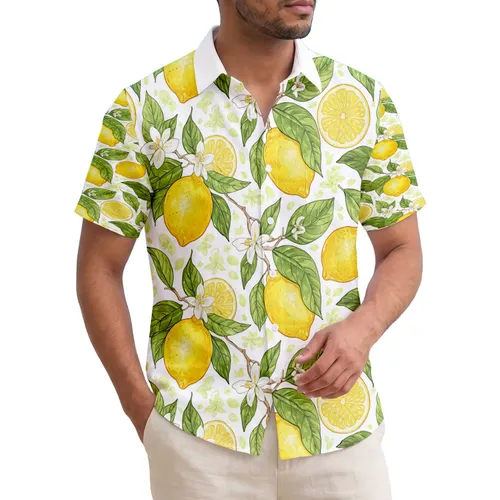 Lemons Lemon Leaves Blossoms Tropical Home Decor Gift for Fruit Lover Hawaiian Shirt