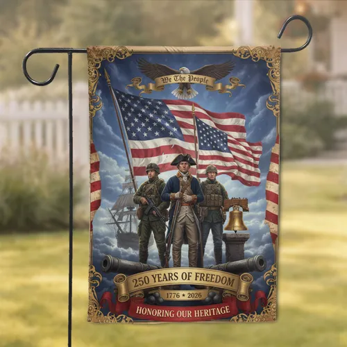 American Soldiers Flag Eagle Liberty Bell - USA 250th Anniversary Gift for Veterans Garden Flag
